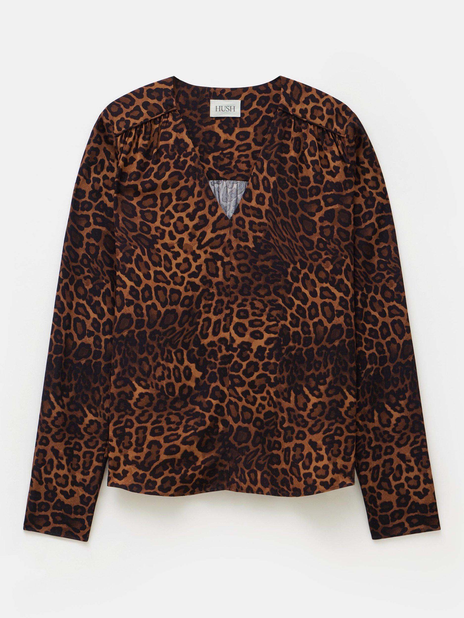 Product image 4 of 5, which shows HUSH Leopard Print V-Neck Top, Brown/Multi, 12