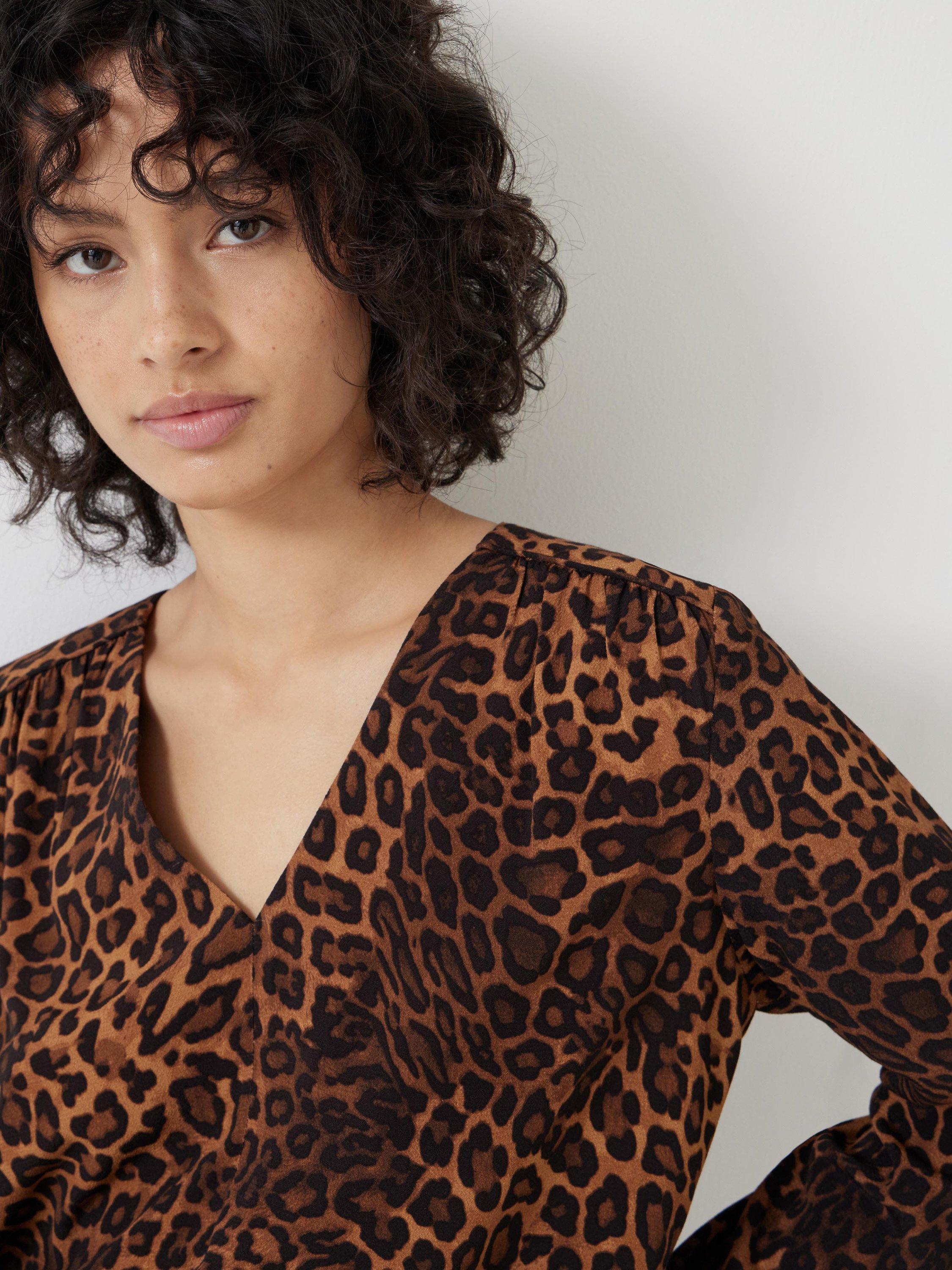Product image 5 of 5, which shows HUSH Leopard Print V-Neck Top, Brown/Multi, 12