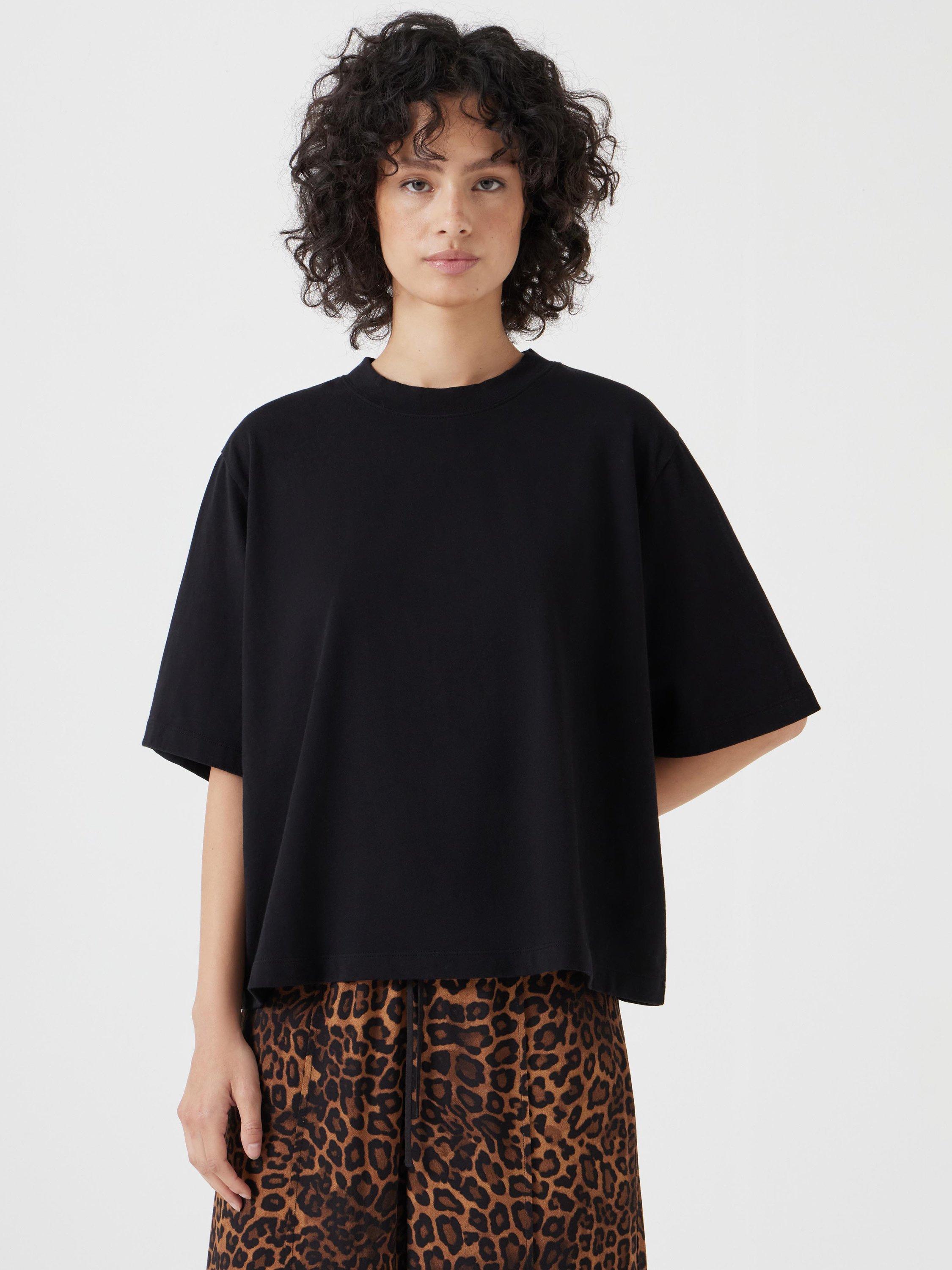 Product image 1 of 5, which shows HUSH Romina Heavyweight Cotton T-Shirt, Black, XS-S