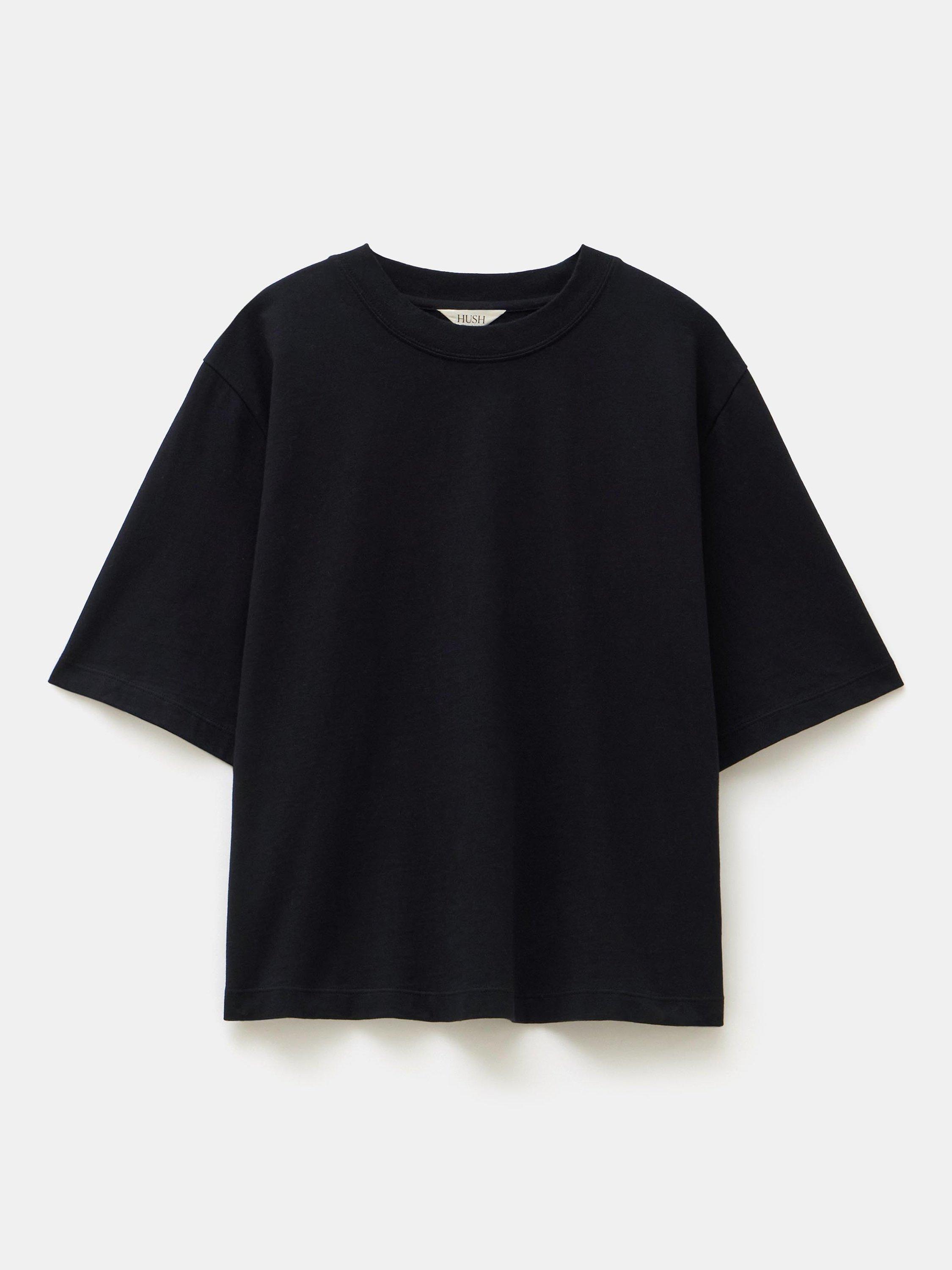 Product image 4 of 5, which shows HUSH Romina Heavyweight Cotton T-Shirt, Black, XS-S