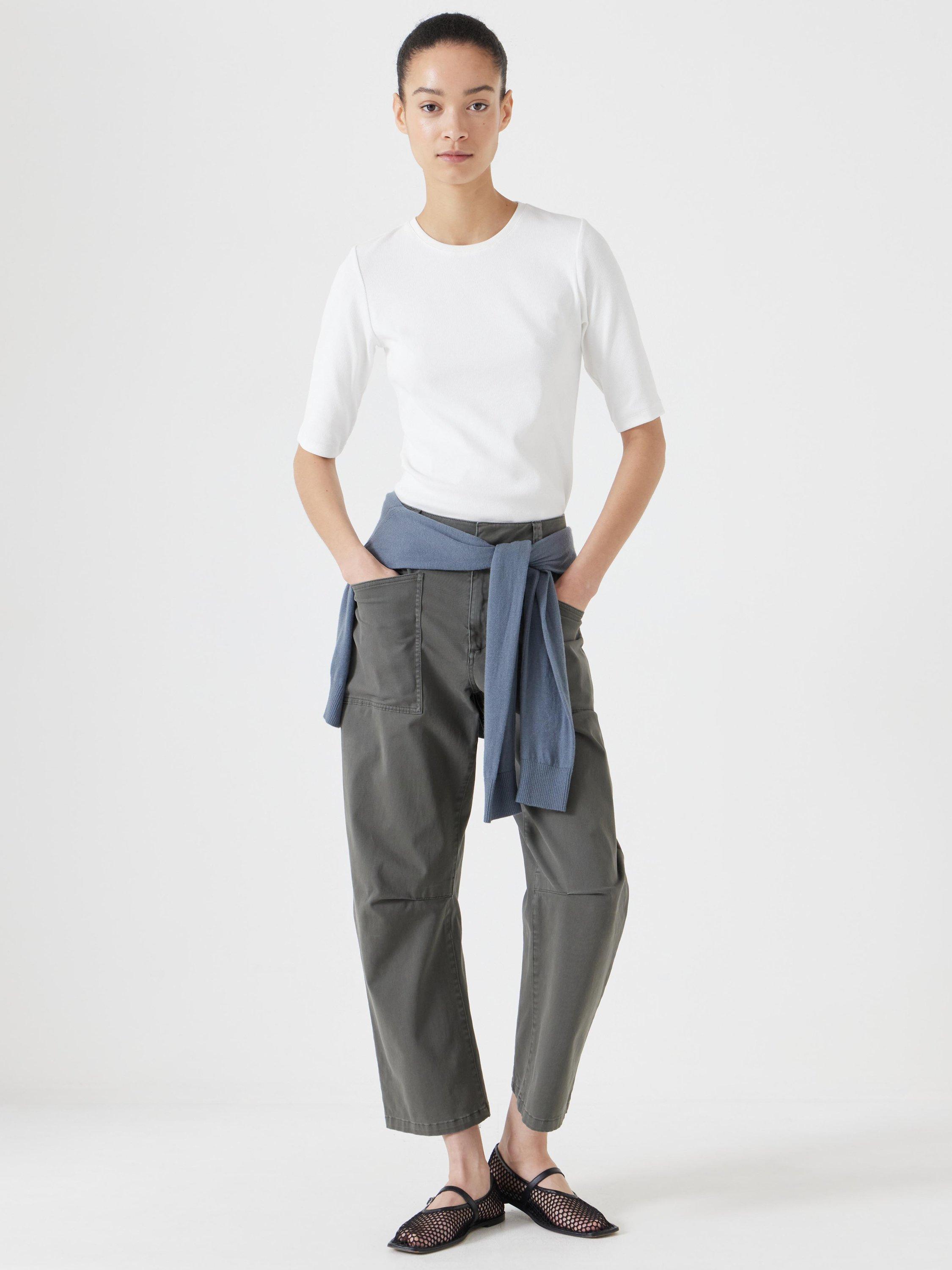 Product image 1 of 5, which shows HUSH Slim Fit Ribbed T-Shirt, White, XXS