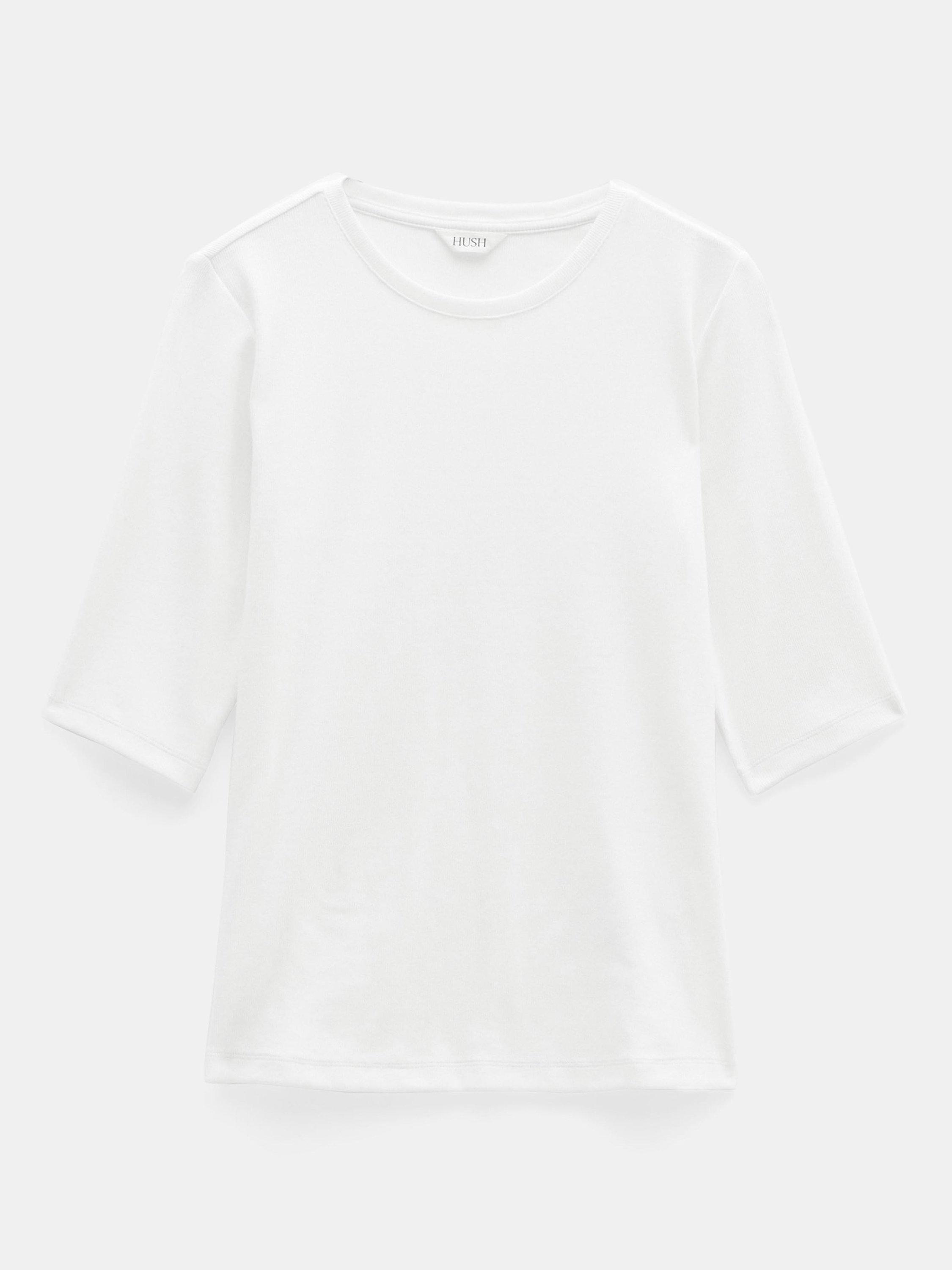 Product image 5 of 5, which shows HUSH Slim Fit Ribbed T-Shirt, White, XXS