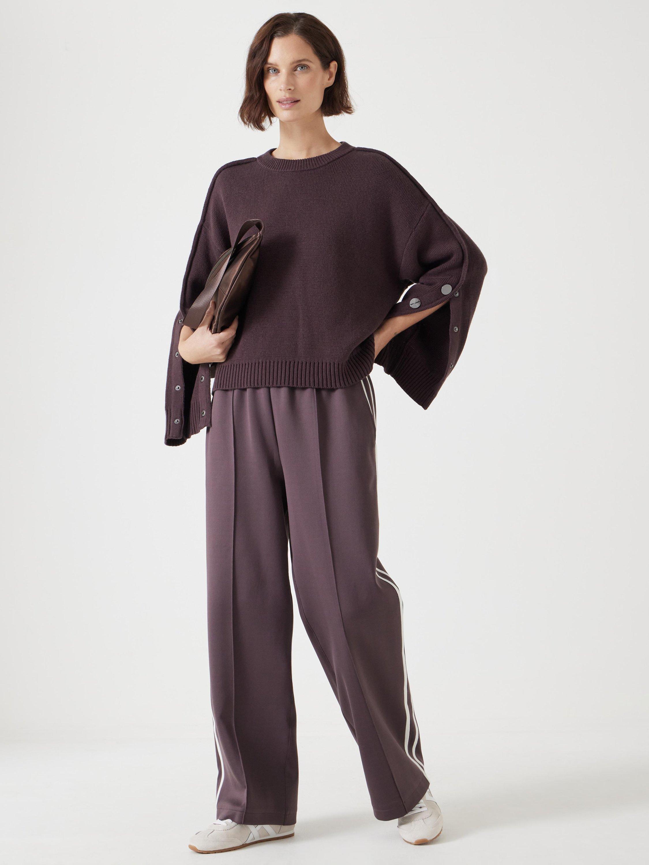 Product image 6 of 6, which shows HUSH Popper Sleeve Jumper, Raisin Brown, XS-S
