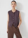HUSH Button Knit Wool Rich Tank Top, Raisin Brown