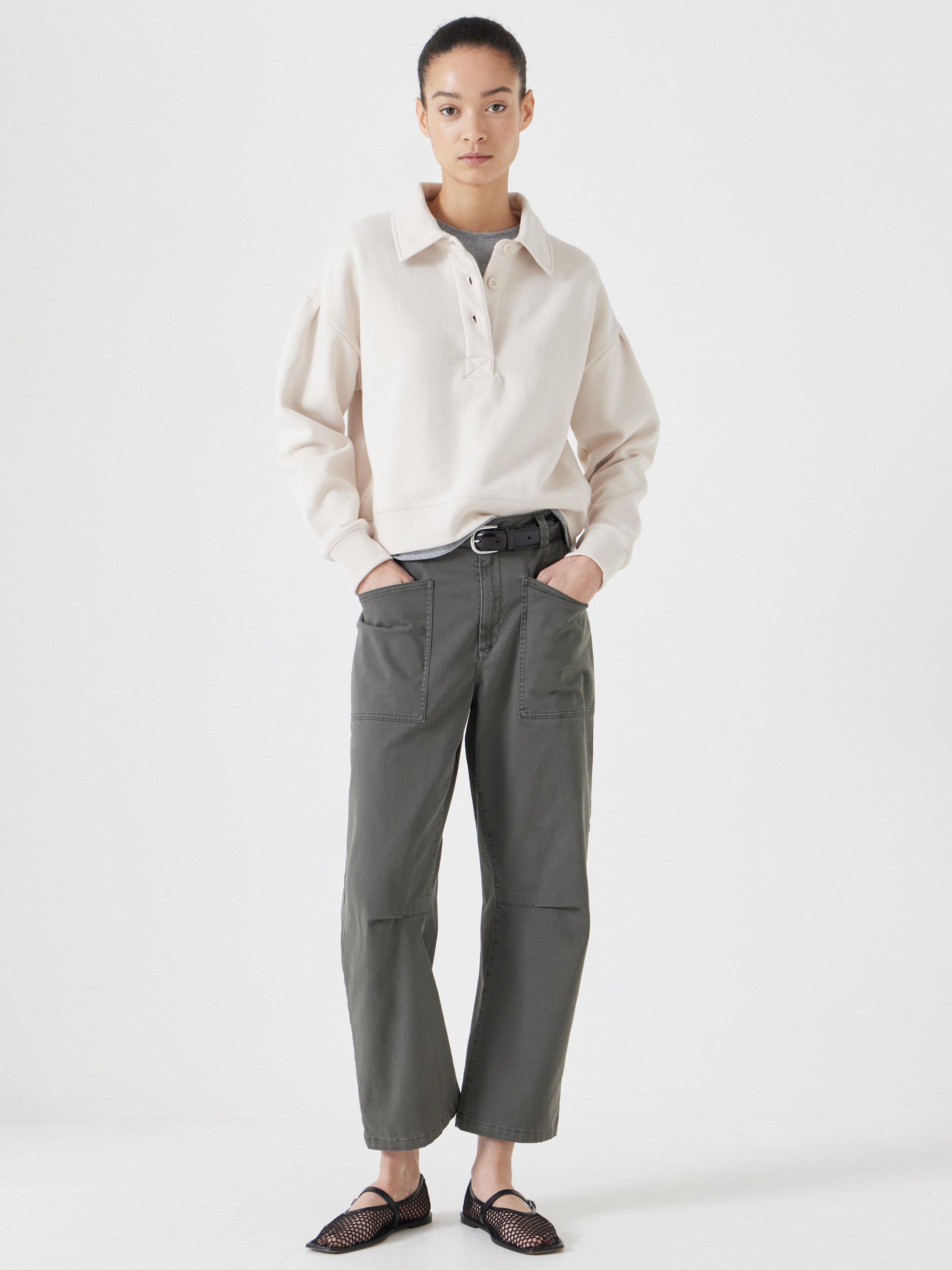 Product image 1 of 5, which shows HUSH Crop Polo Sweatshirt, Light Beige, XS