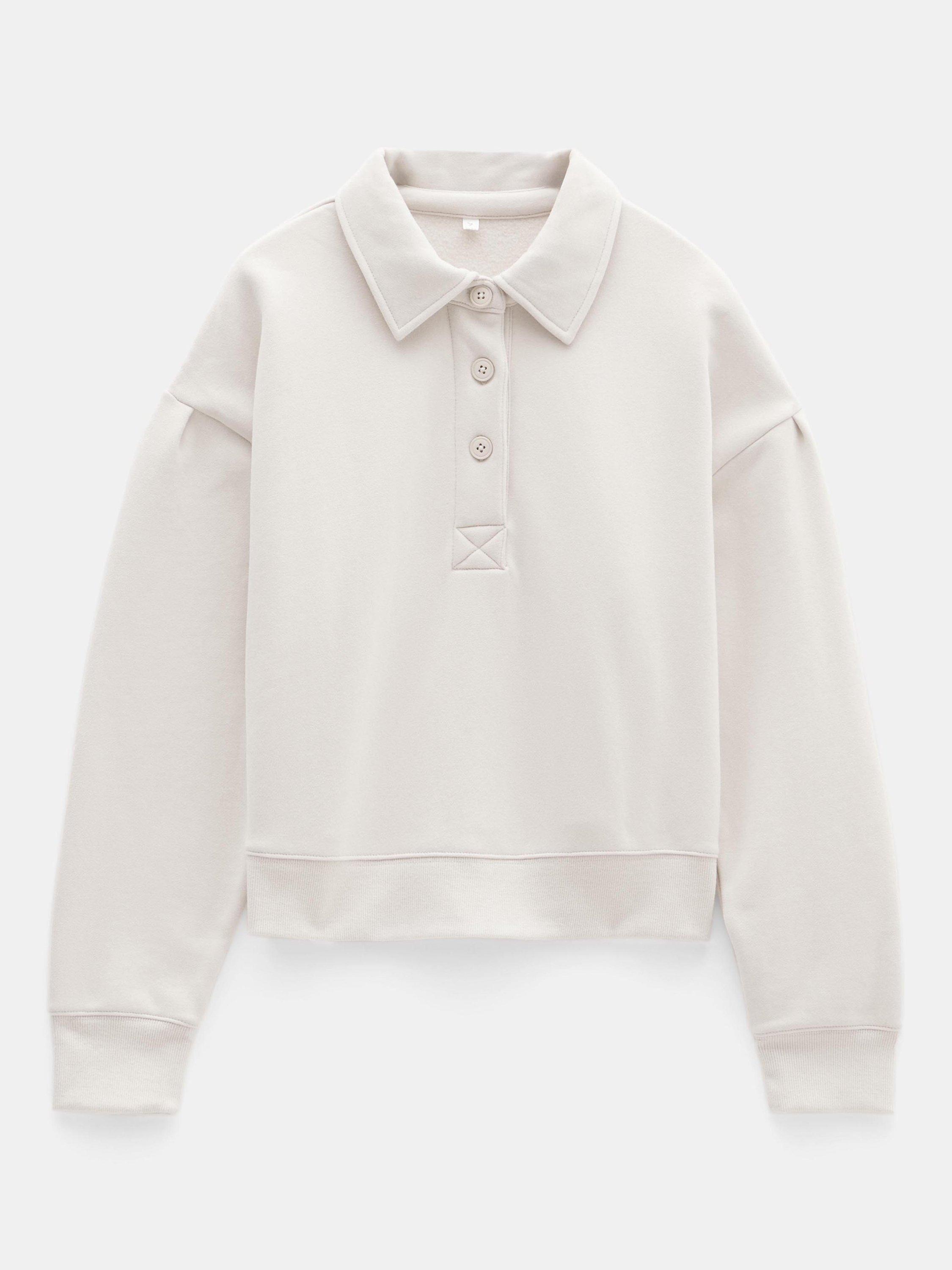 Product image 5 of 5, which shows HUSH Crop Polo Sweatshirt, Light Beige, XS