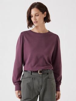 HUSH Emily Puff Sleeve Cotton Jersey Top, Dark Red