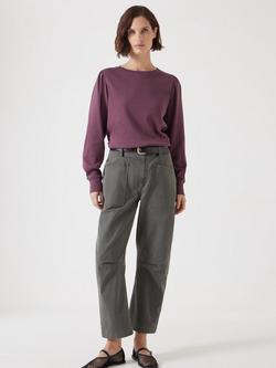 HUSH Emily Puff Sleeve Cotton Jersey Top - view 2, Dark Red