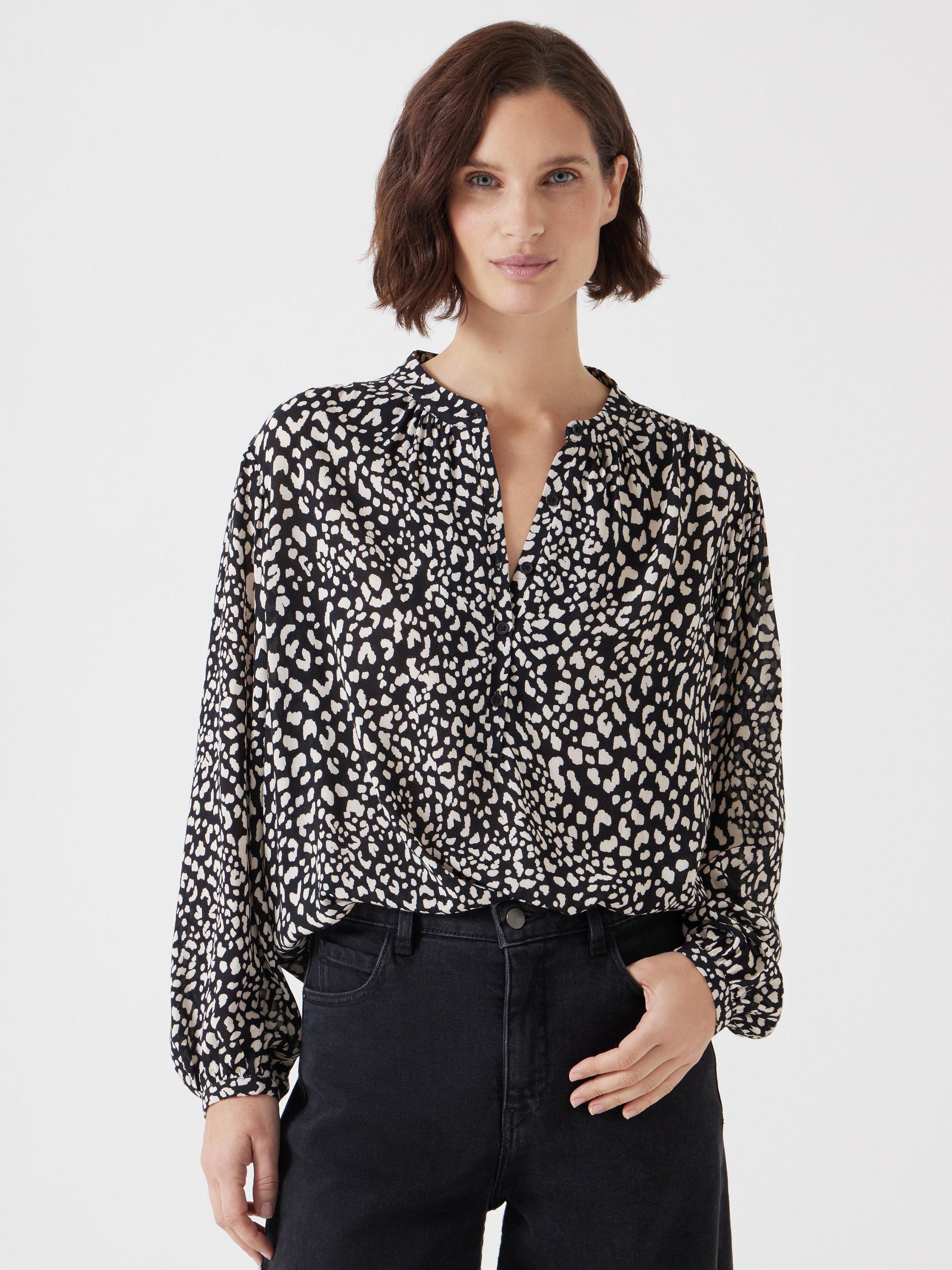 Product image 1 of 5, which shows HUSH Animal Print Long Sleeve Top, Black/White, 10