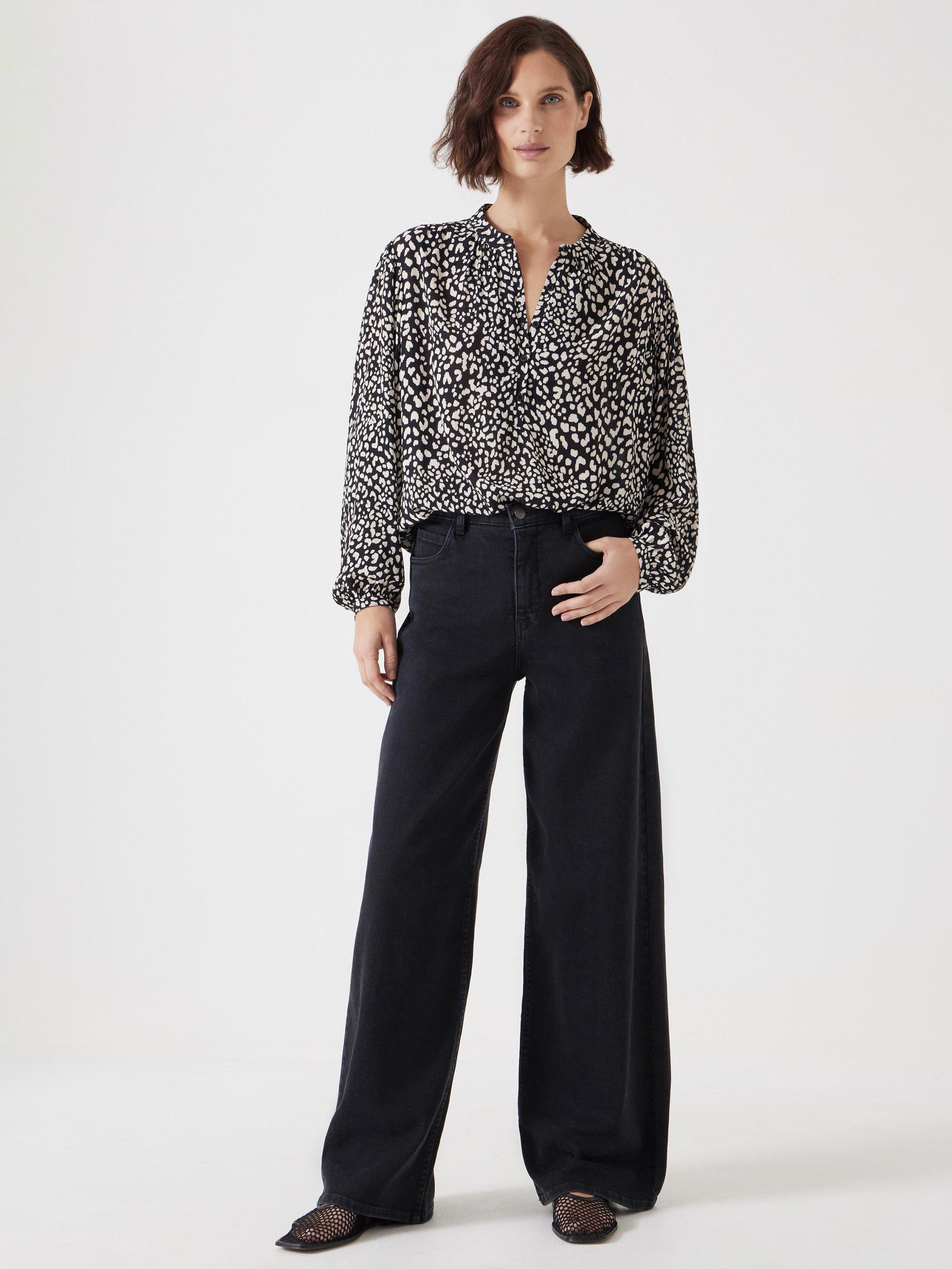 Product image 2 of 5, which shows HUSH Animal Print Long Sleeve Top, Black/White, 10