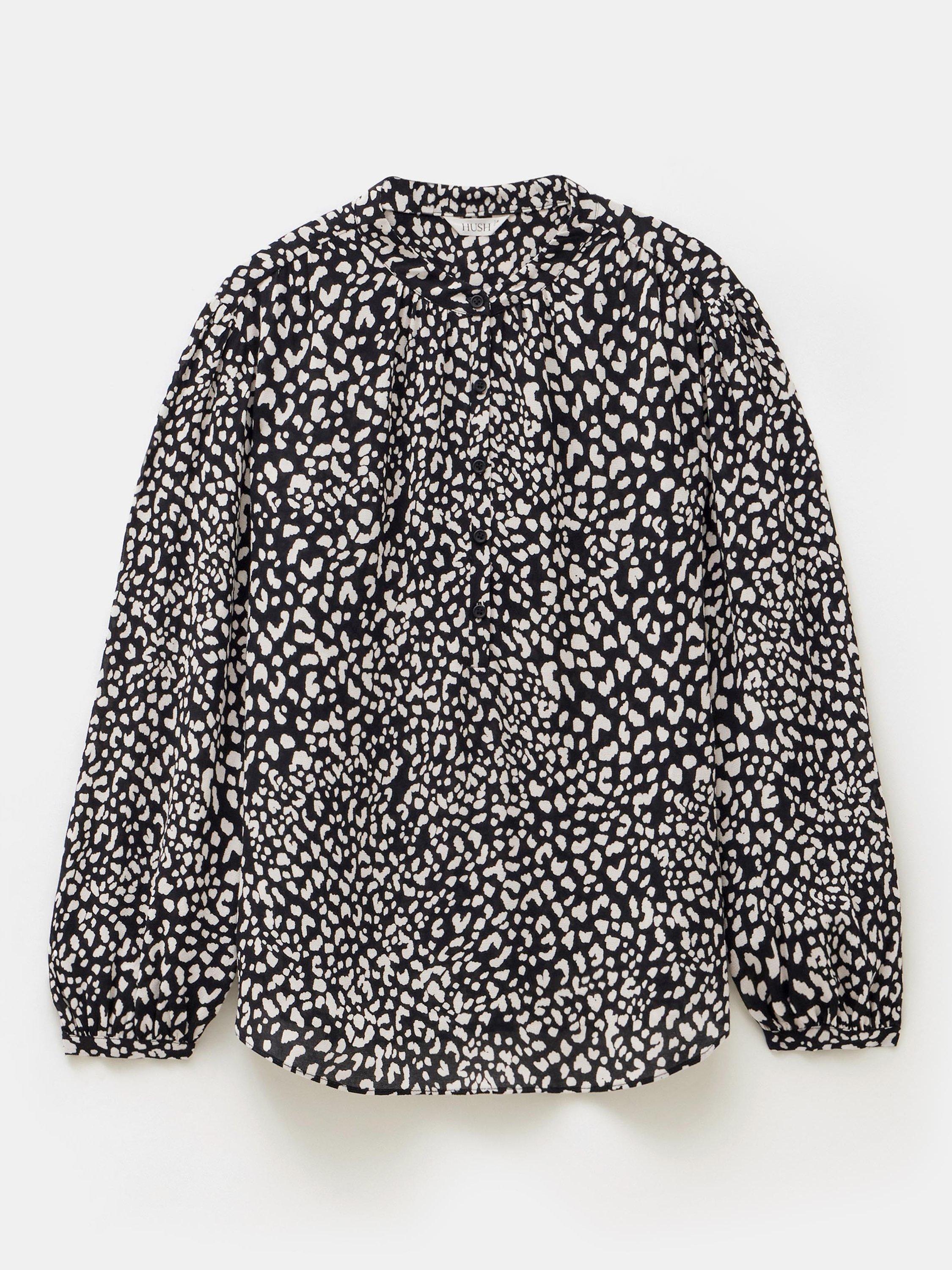 Product image 4 of 5, which shows HUSH Animal Print Long Sleeve Top, Black/White, 10
