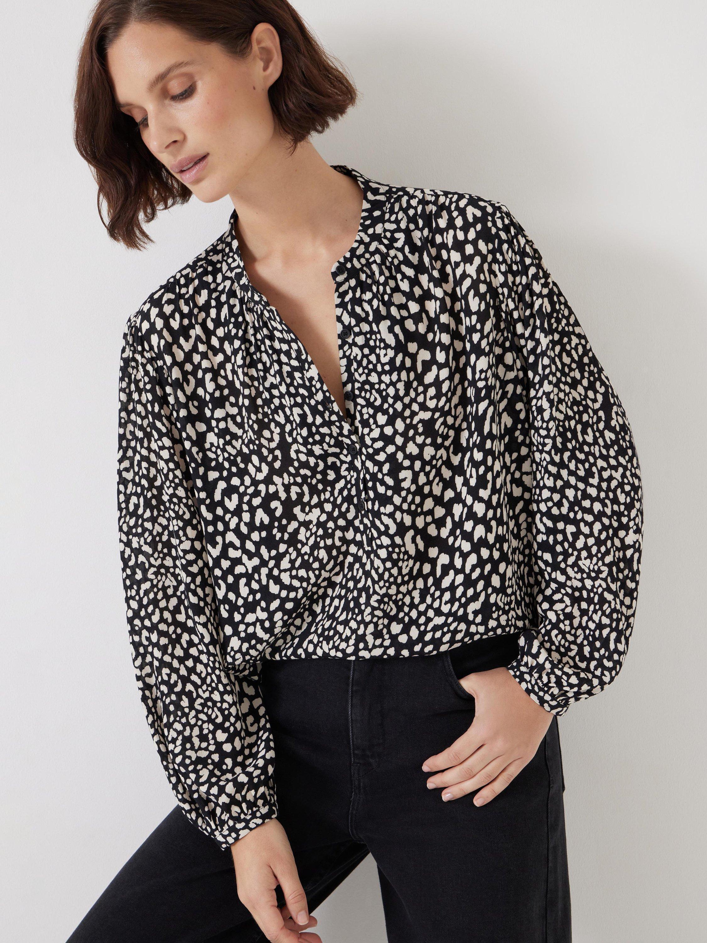 Product image 5 of 5, which shows HUSH Animal Print Long Sleeve Top, Black/White, 10