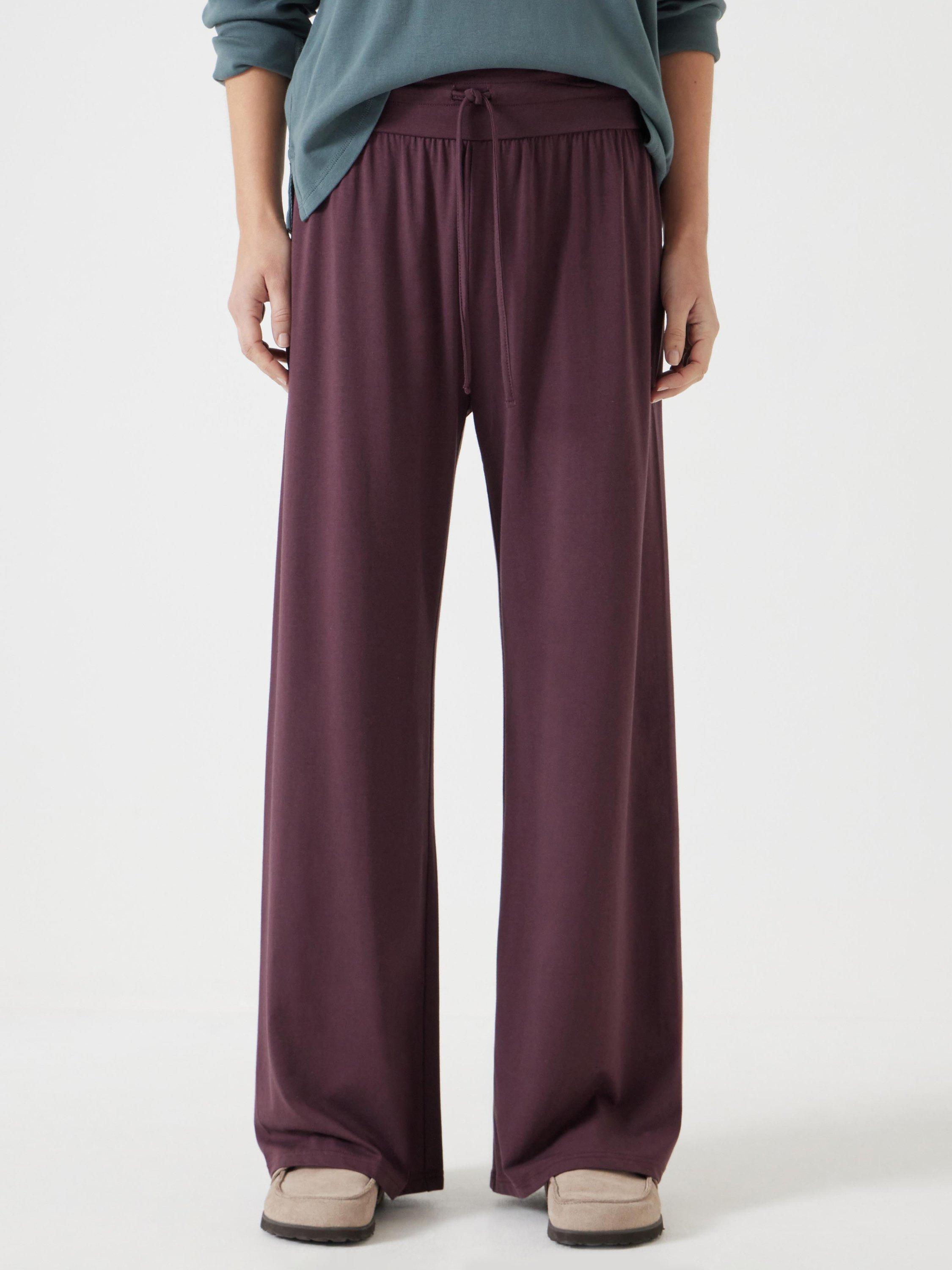Product image 1 of 5, which shows HUSH Amie Wide Leg Joggers, Burgundy, XXS