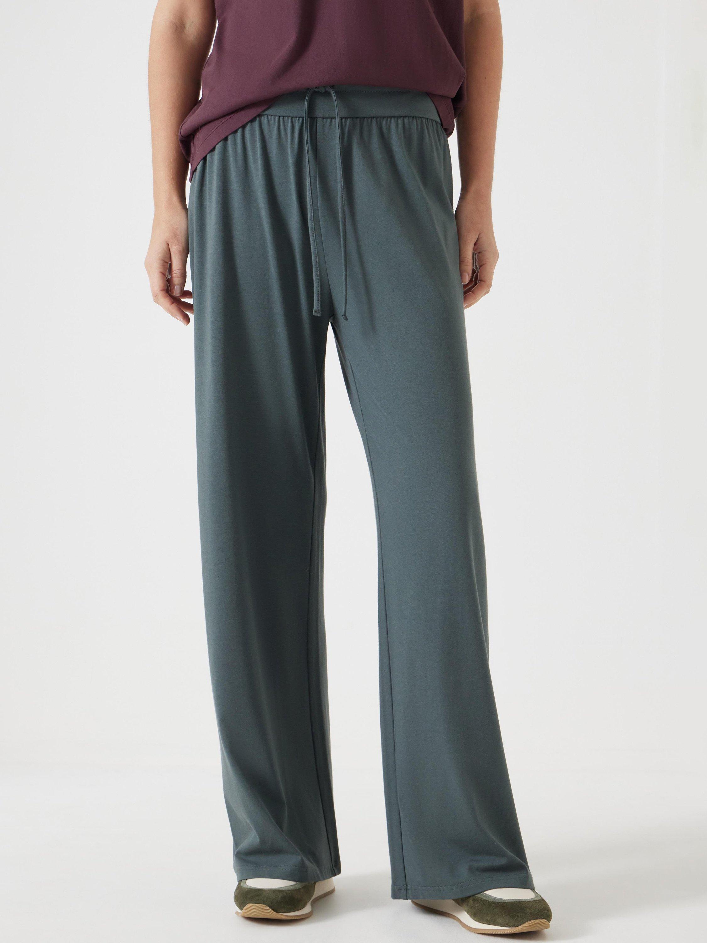 Product image 1 of 5, which shows HUSH Amie Wide Leg Joggers, Sage Green, XXS