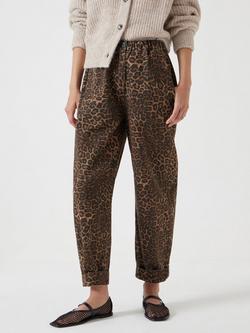 HUSH Leopard Print Pull On Barrel Leg Trousers, Brown/Multi, Brown/Multi