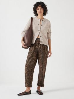HUSH Leopard Print Pull On Barrel Leg Trousers, Brown/Multi - view 2, Brown/Multi