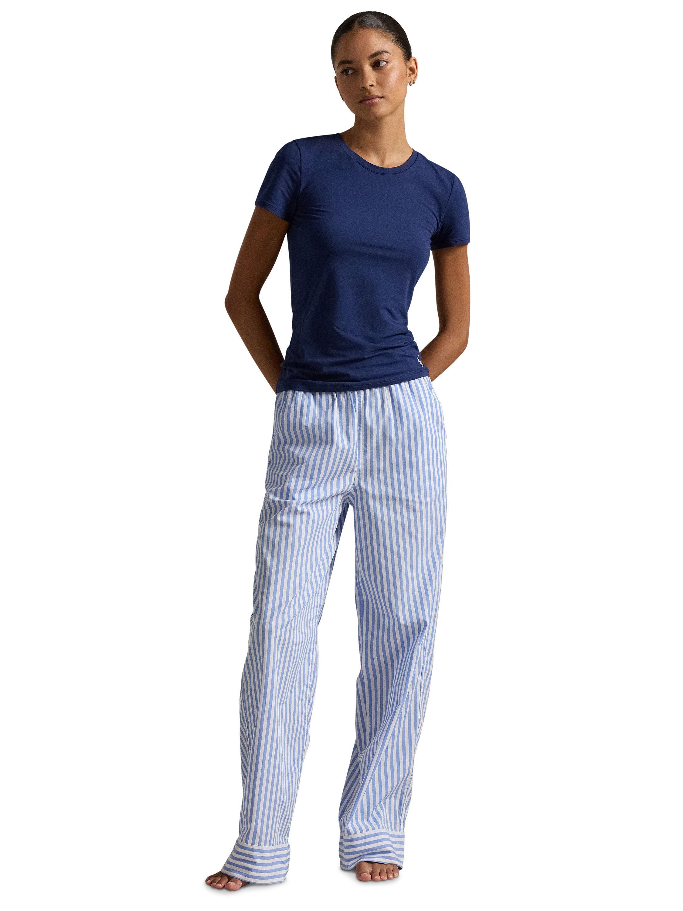 Product image 1 of 5, which shows Ralph Lauren Polo Ralph Lauren Shirting Stripes Pyjama Bottoms, Hydrangea Blue/White, S