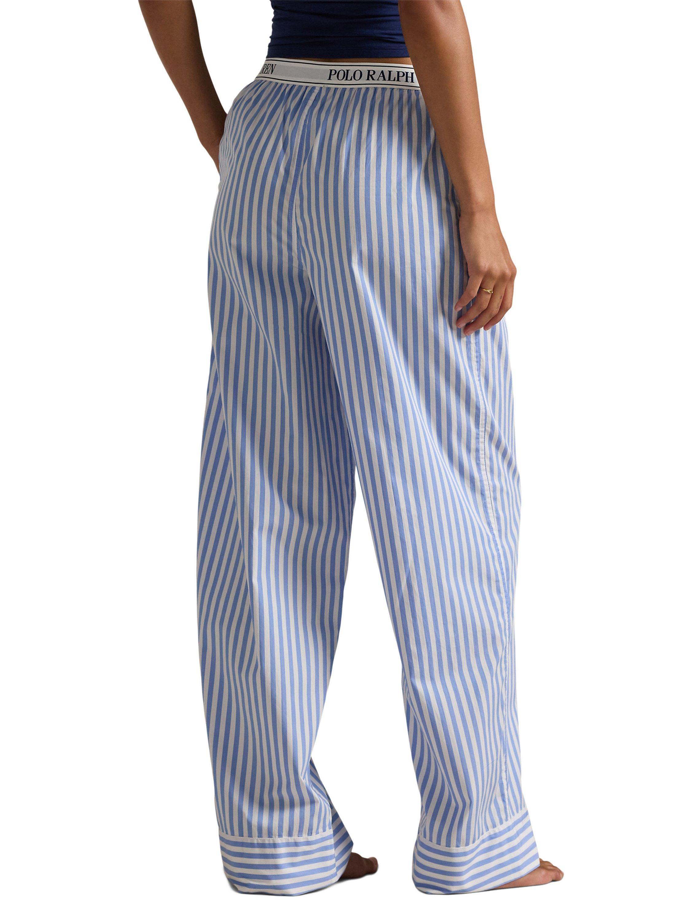 Product image 2 of 5, which shows Ralph Lauren Polo Ralph Lauren Shirting Stripes Pyjama Bottoms, Hydrangea Blue/White, S