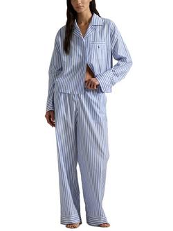 Ralph Lauren Polo Ralph Lauren Shirting Stripes Long Pyjama Set, Hydrangea Blue/White, Hydrangea Blue/White