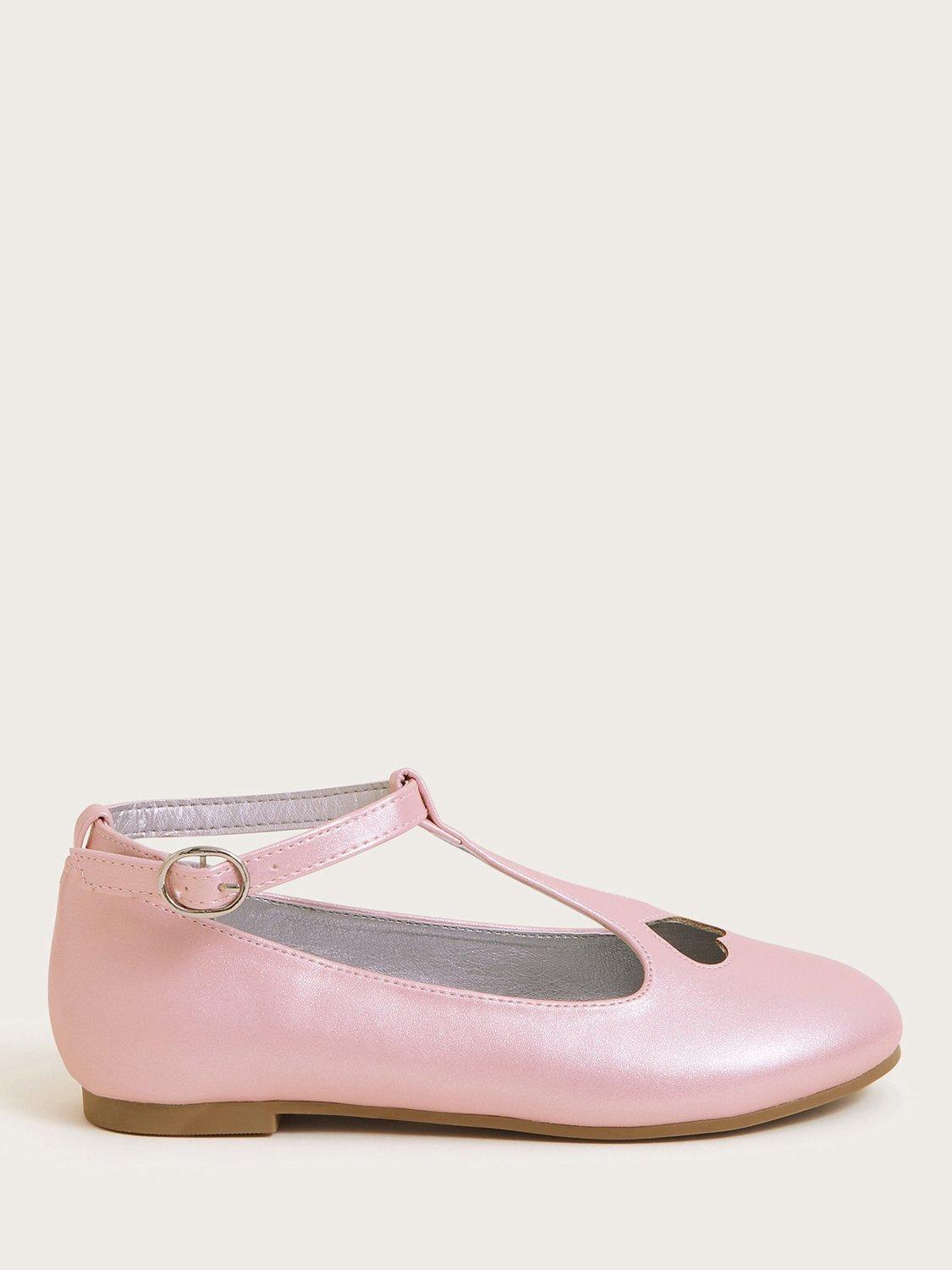 Monsoon Kids' Heart Shimmer T-Strap Ballerina Flat Shoes, Pink