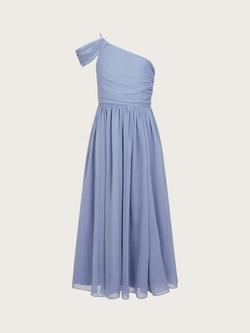 Monsoon Kids' One Shoulder Dress, Pale Blue - view 2, Pale Blue