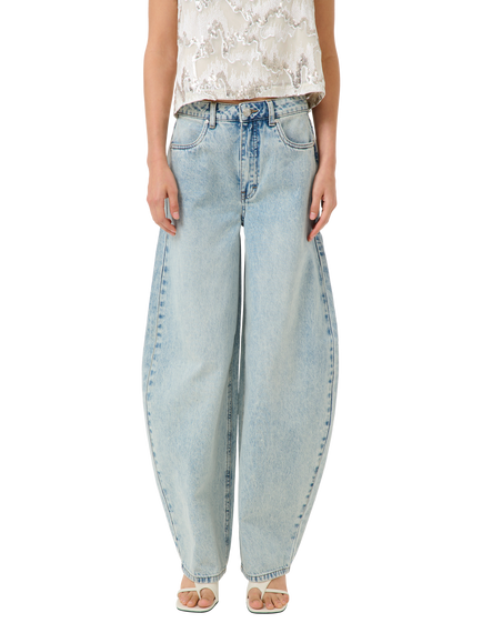 Gestuz Asher High Waist Barrel Leg Jeans, Blue, Blue