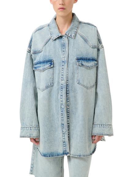 Gestuz Asher Acid Wash Denim Shirt, Mid Blue, Mid Blue