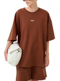 Gestuz Imina Logo Organic Cotton Rich Oversized T-Shirt, Mid Brown, Mid Brown