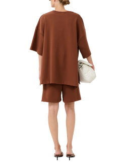 Gestuz Imina Logo Organic Cotton Rich Oversized T-Shirt, Mid Brown - view 2, Mid Brown