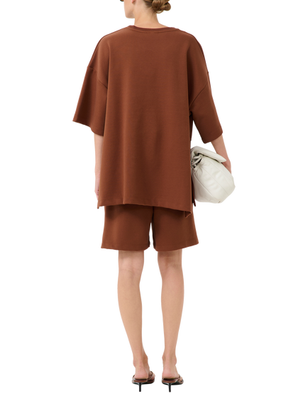 Gestuz Imina Logo Organic Cotton Rich Oversized T-Shirt, Mid Brown - view 2, Mid Brown