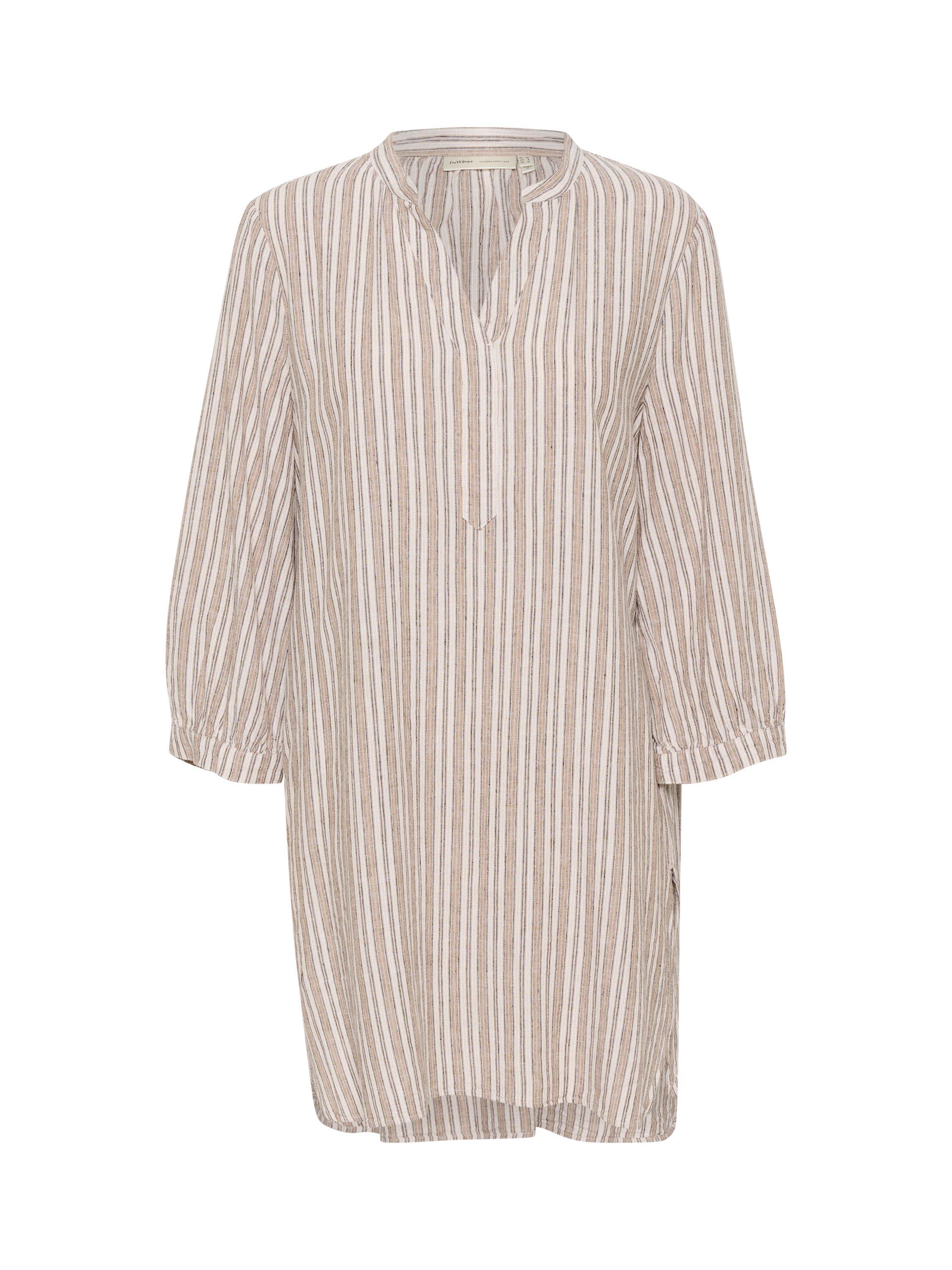 Product image 1 of 2, which shows InWear Ellie Stripe Linen Blend Tunic Dress, Beige/Multi, 6