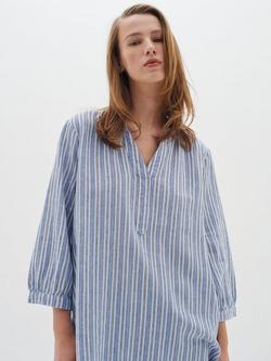 InWear Ellie Stripe Linen Blend Tunic Dress, Blue/Multi, Blue/Multi