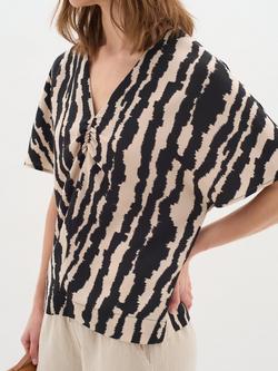 InWear Xeenia Abstract Stripe V-Neck Top, Black/Multi, Black/Multi