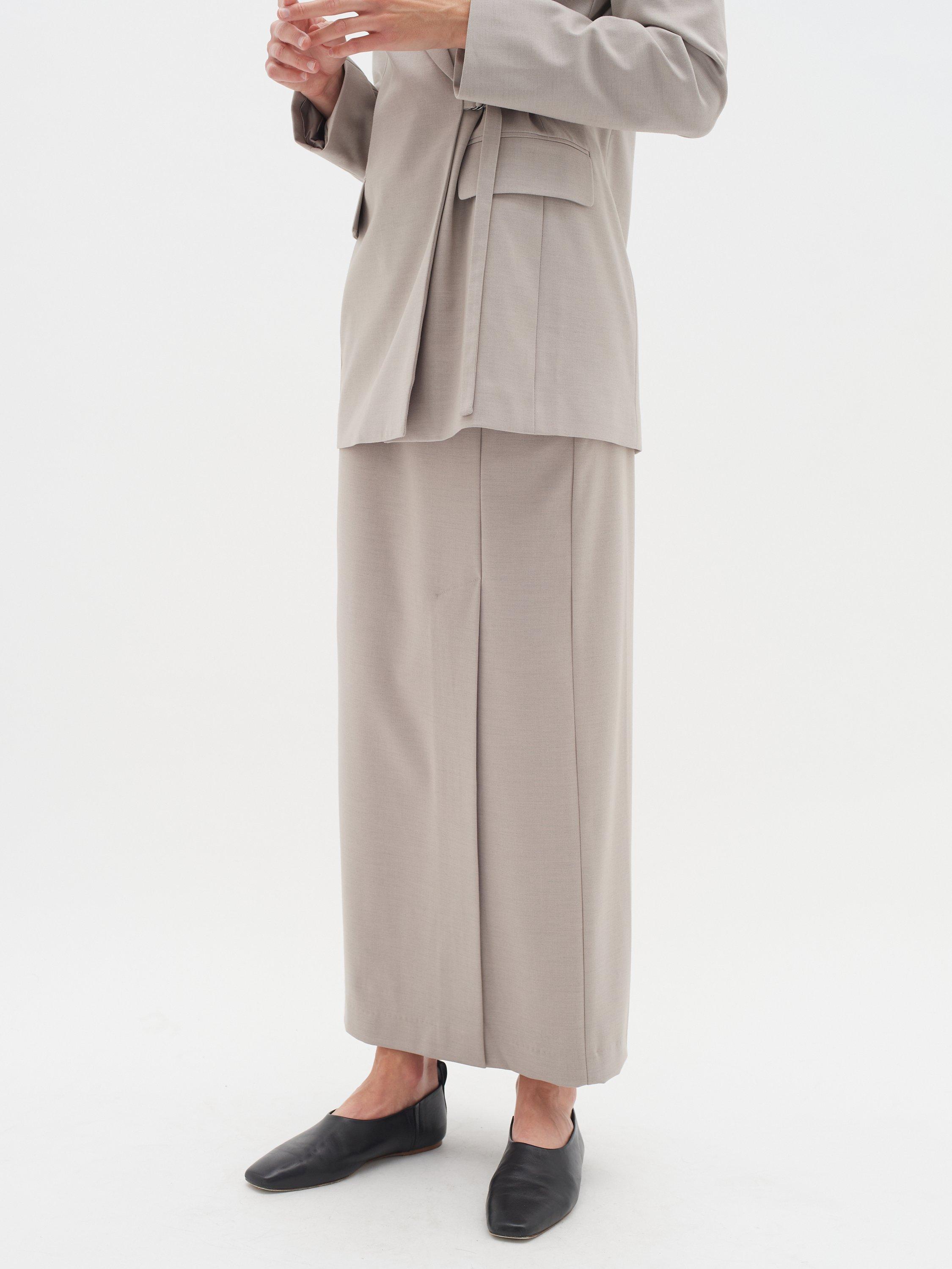 Product image 1 of 5, which shows InWear ZaiI Split Front Maxi Pencil Skirt, Grey Melange, 10