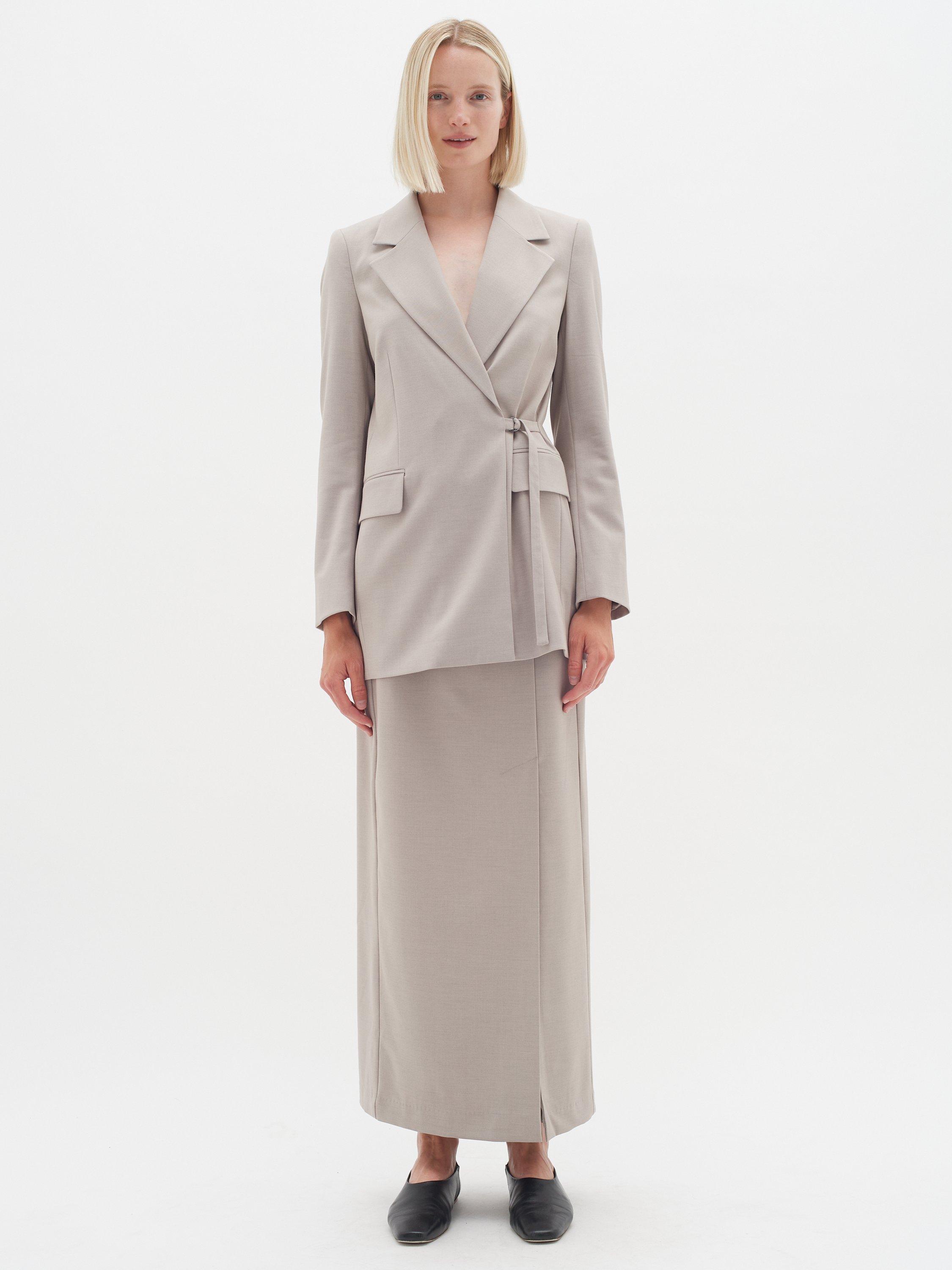 Product image 3 of 5, which shows InWear ZaiI Split Front Maxi Pencil Skirt, Grey Melange, 10