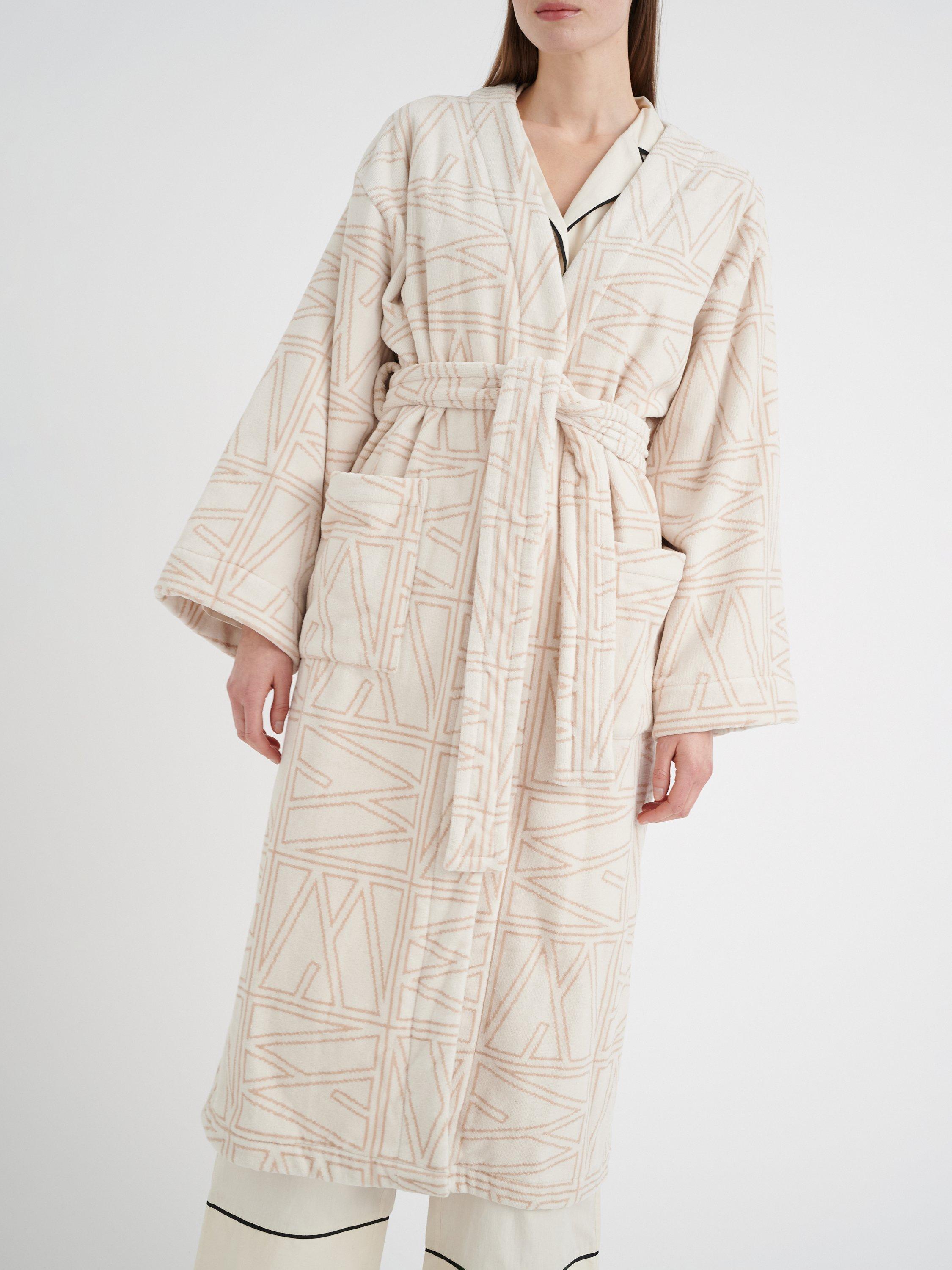 Product image 1 of 5, which shows InWear Cozy Icon Dressing Gown, White/Sandstone, M-L