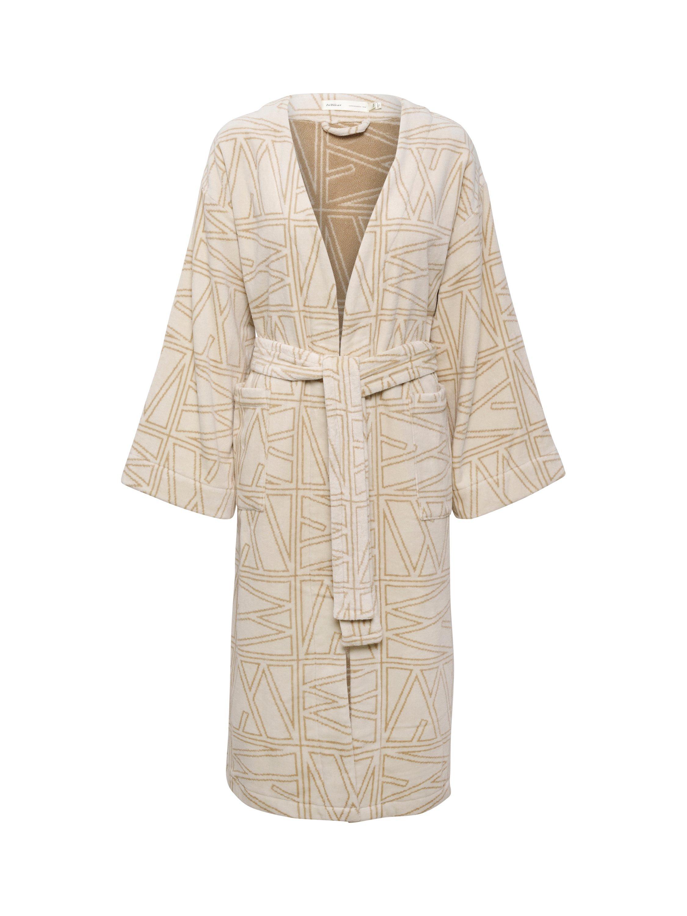 Product image 4 of 5, which shows InWear Cozy Icon Dressing Gown, White/Sandstone, M-L