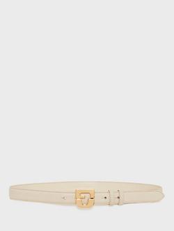 Gerard Darel Lauren Logo Buckle Leather Belt, Beige, Beige