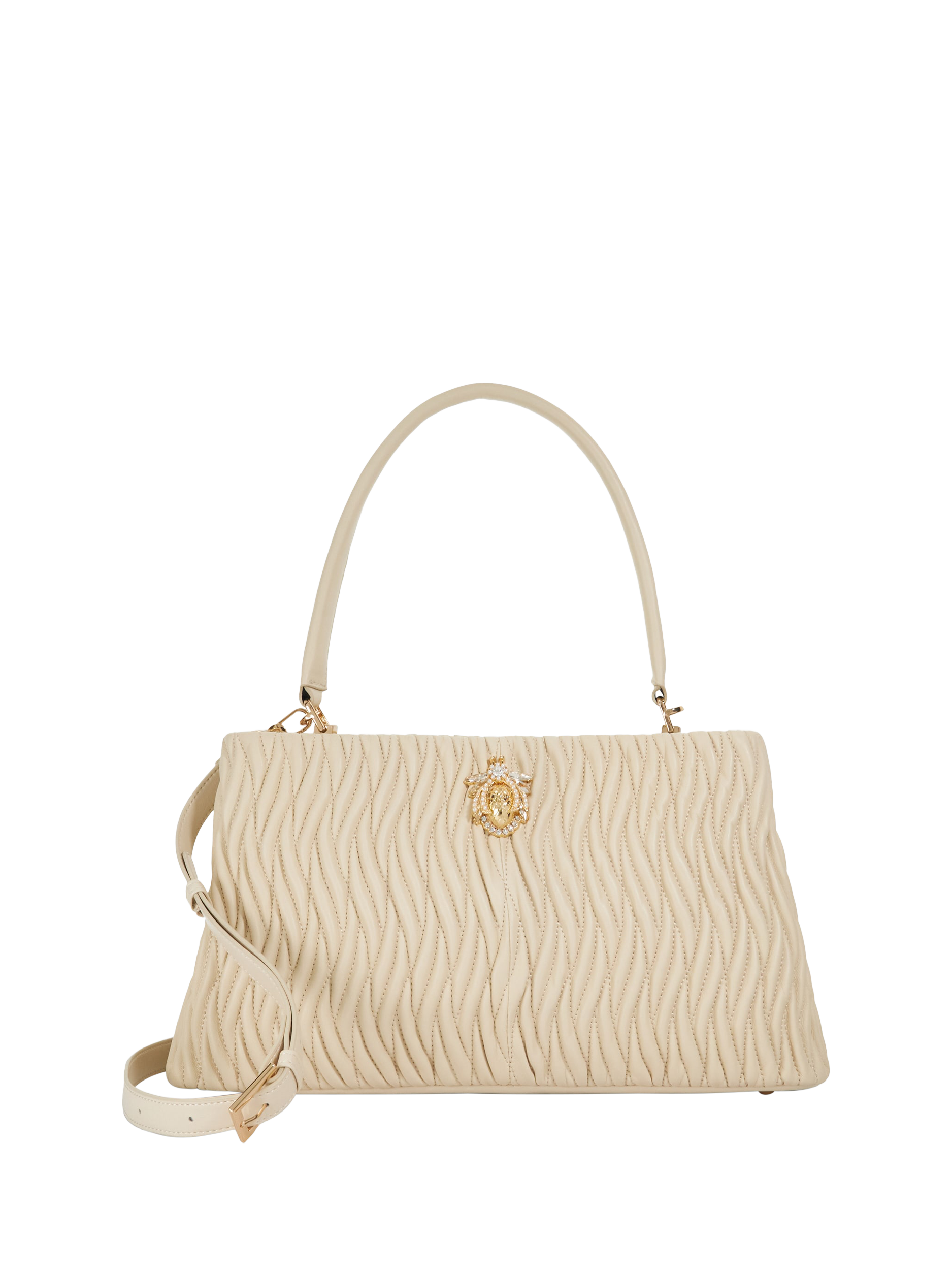 Product image 1 of 5, which shows Dune London Darla Leather Large Wave Quilted Bag, Ecru
