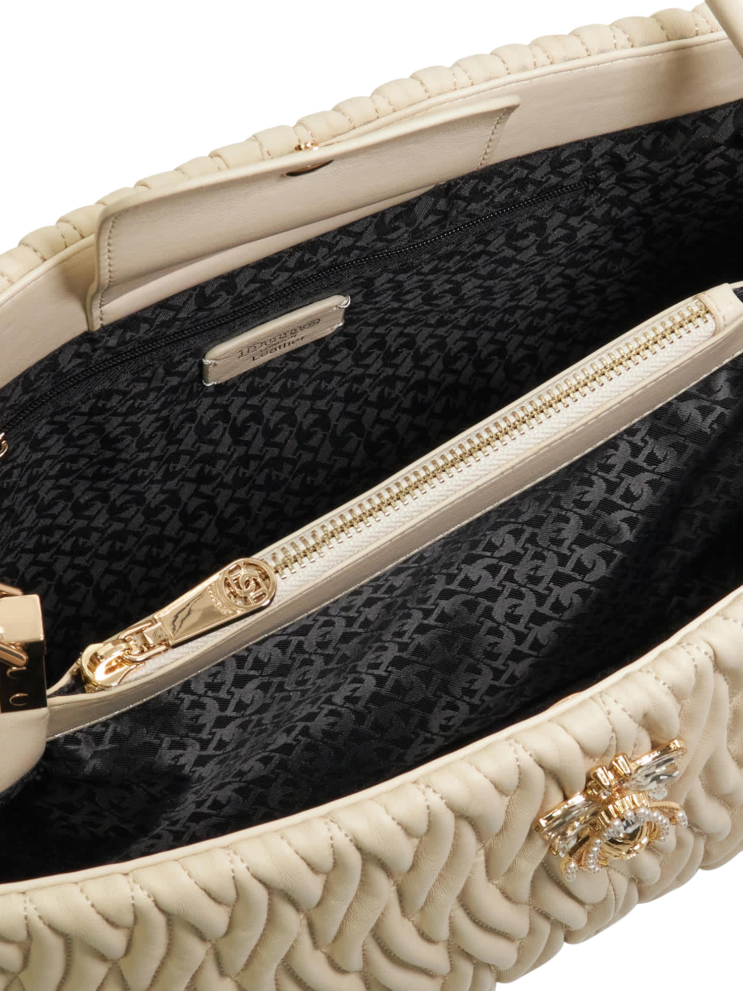 Product image 4 of 5, which shows Dune London Darla Leather Large Wave Quilted Bag, Ecru