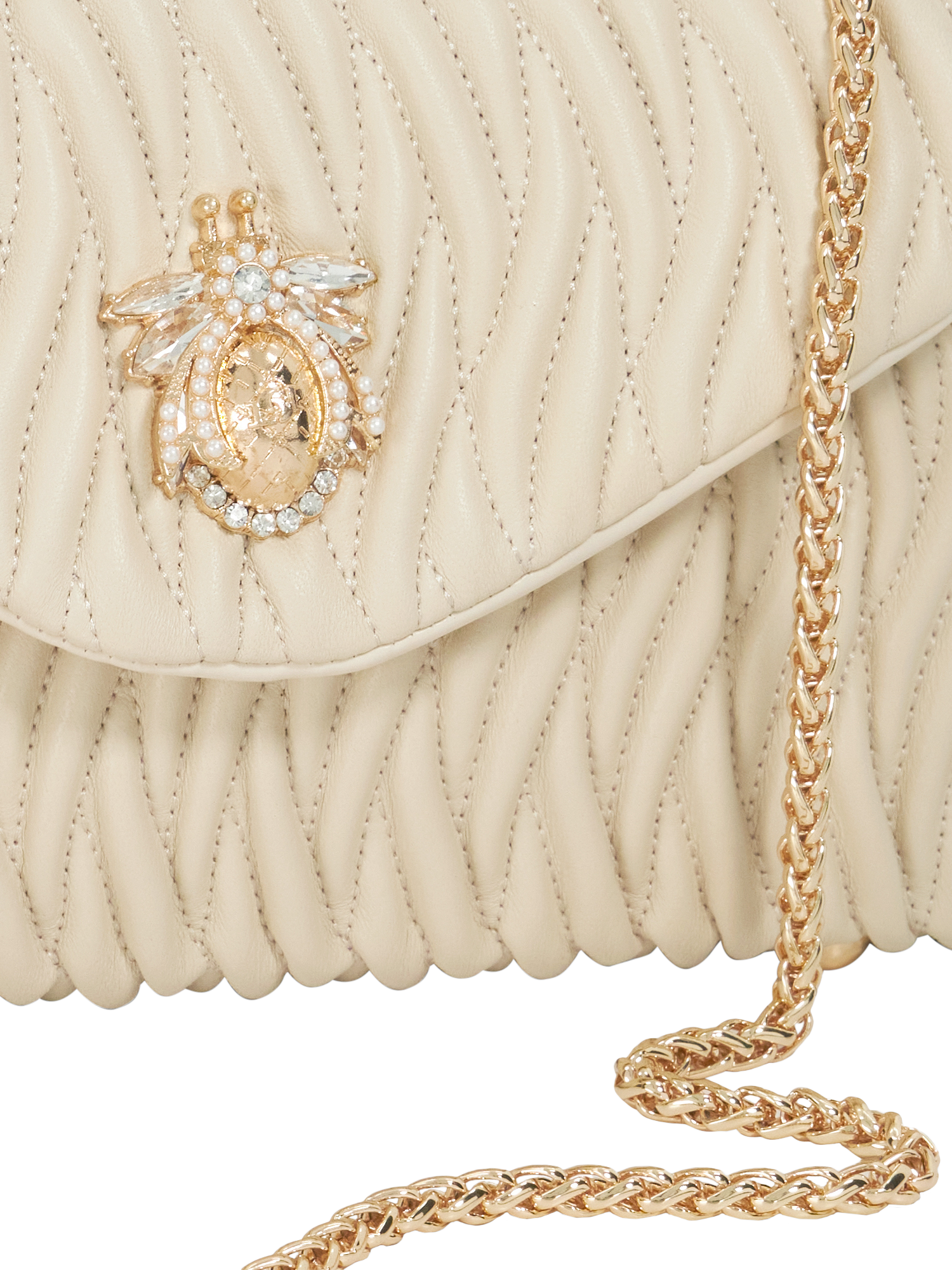 Product image 3 of 6, which shows Dune Darling Leather Quilted Cross Body Bag, Ecru