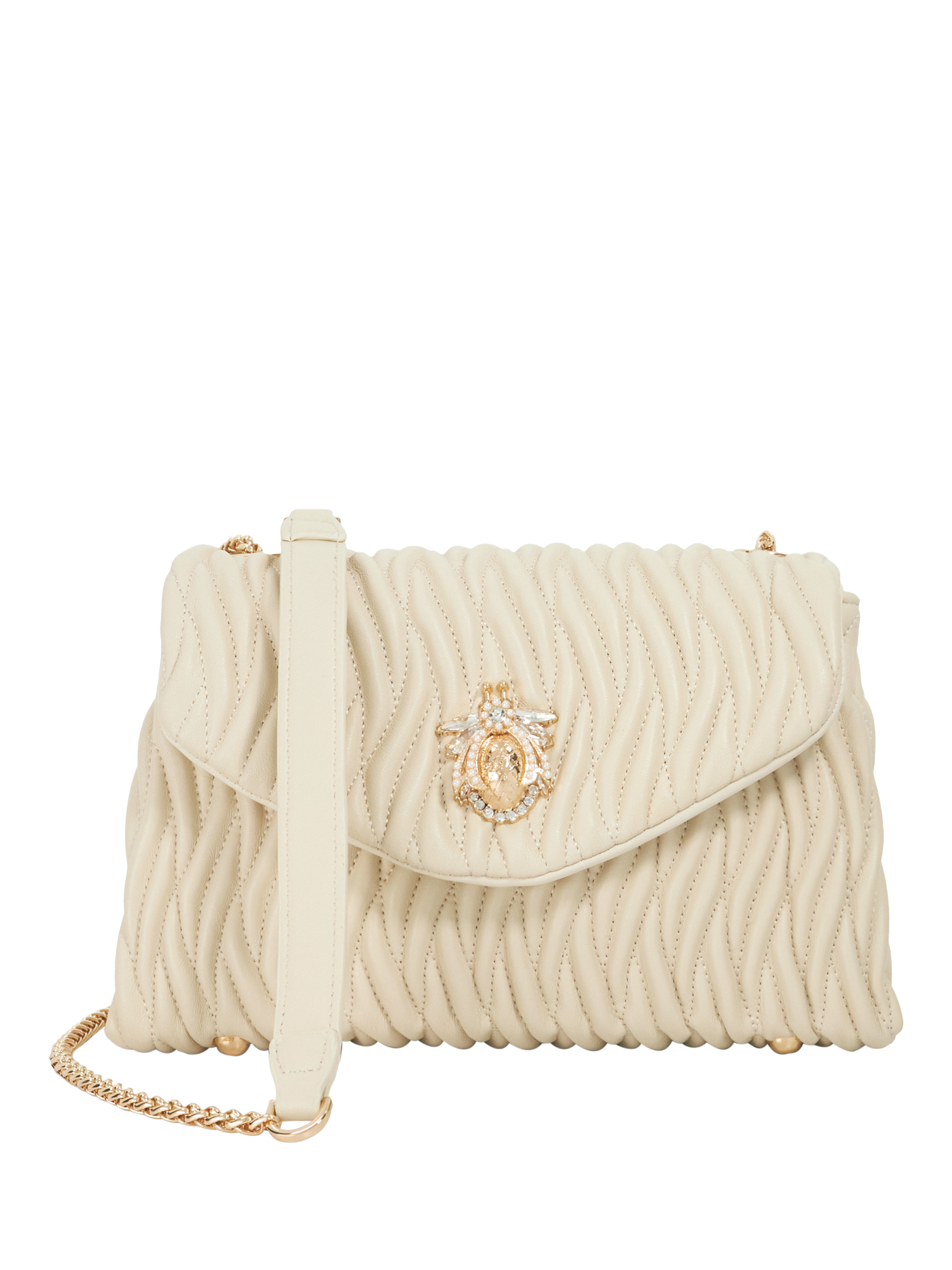 Product image 1 of 6, which shows Dune Darling Leather Quilted Cross Body Bag, Ecru