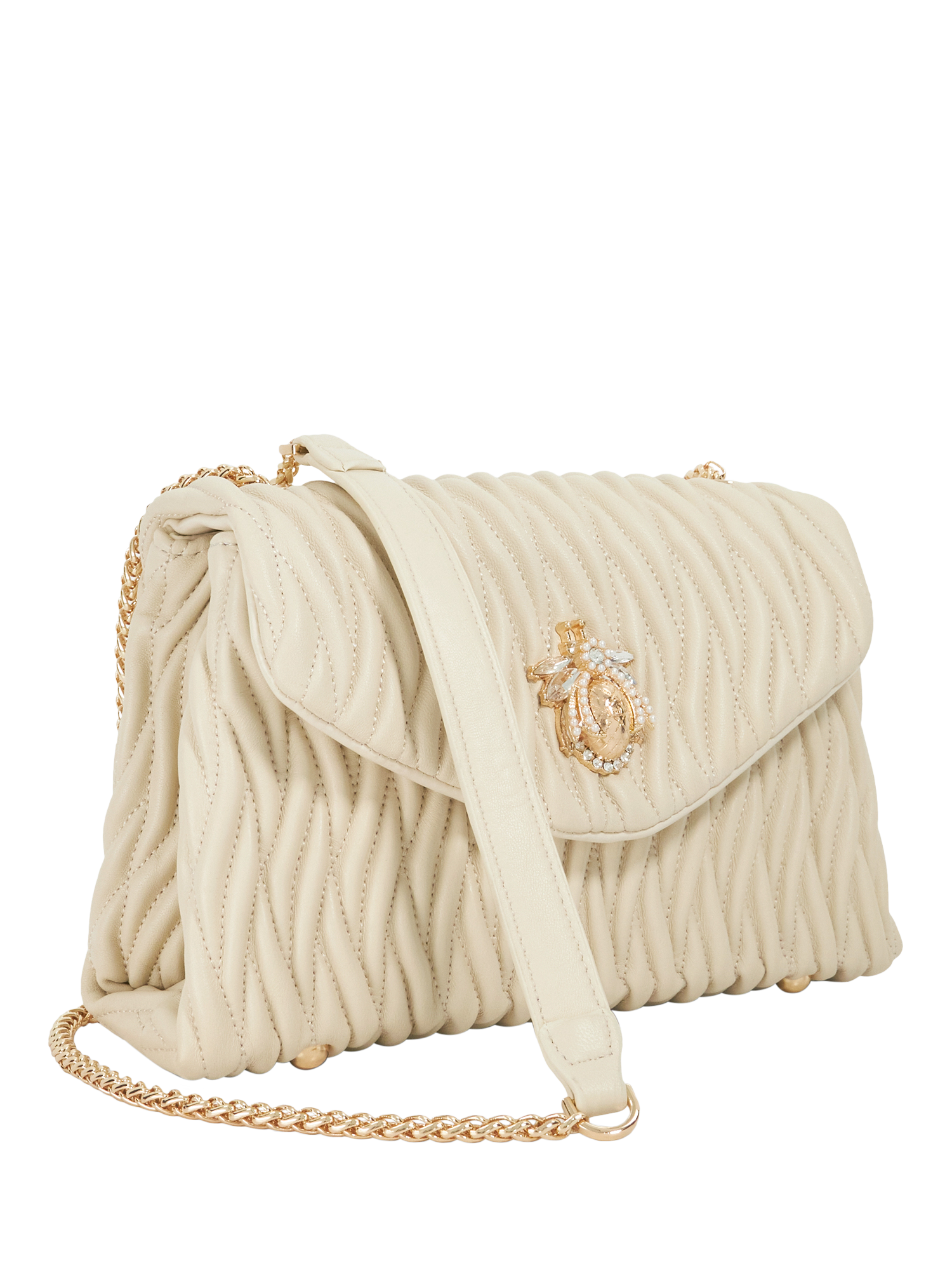 Product image 5 of 6, which shows Dune Darling Leather Quilted Cross Body Bag, Ecru