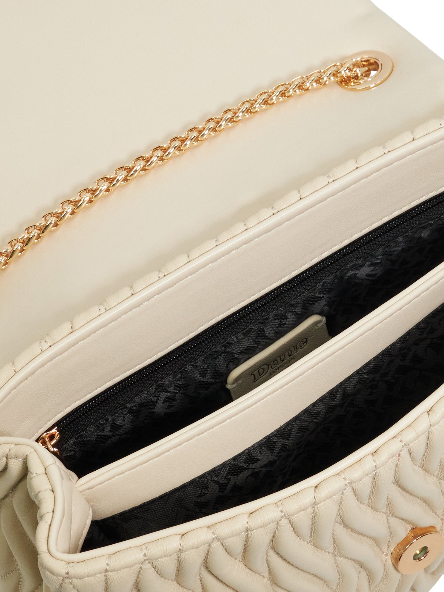 Product image 6 of 6, which shows Dune Darling Leather Quilted Cross Body Bag, Ecru