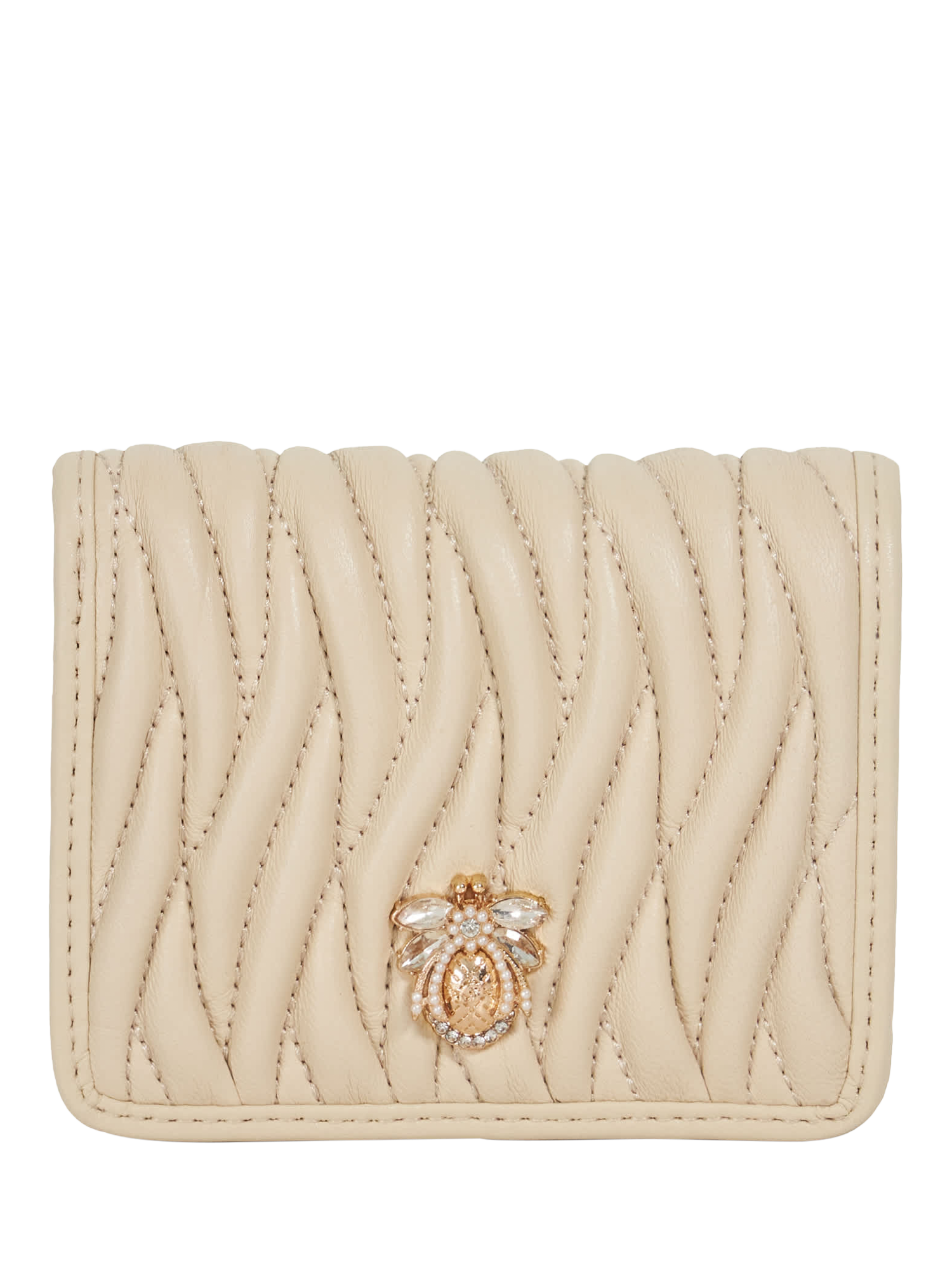 Product image 1 of 4, which shows Dune London Kaci Wave Quilted Leather Purse, Ecru