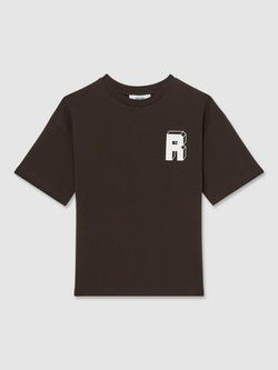 Reiss Kids' Manny Logo Cotton T-Shirt, Brown