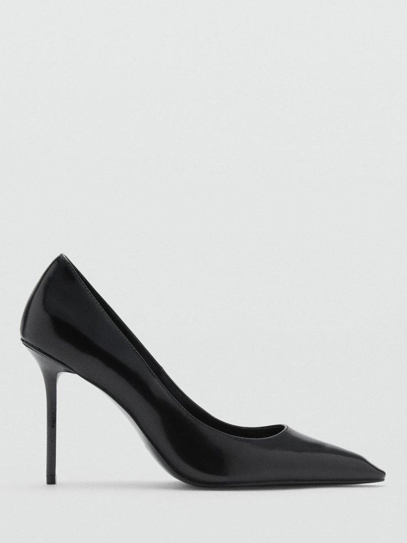 Mango Jacks Leather Pointed Heeled Courts, Black