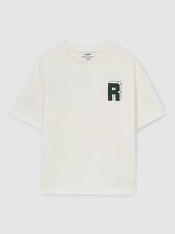 Reiss Kids' Manny Logo Cotton T-Shirt, Off White