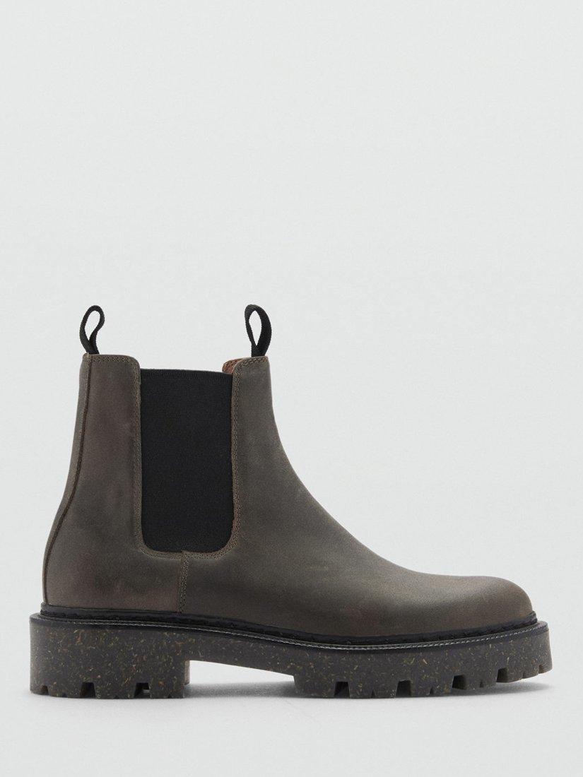 Mango Stan Leather Chelsea Boots, Grey
