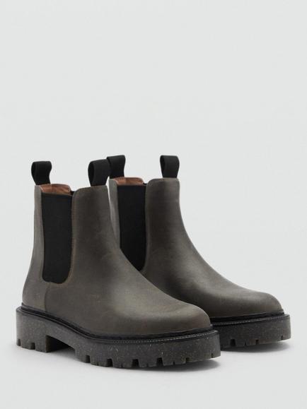 Mango Stan Leather Chelsea Boots, Grey - view 2, Grey